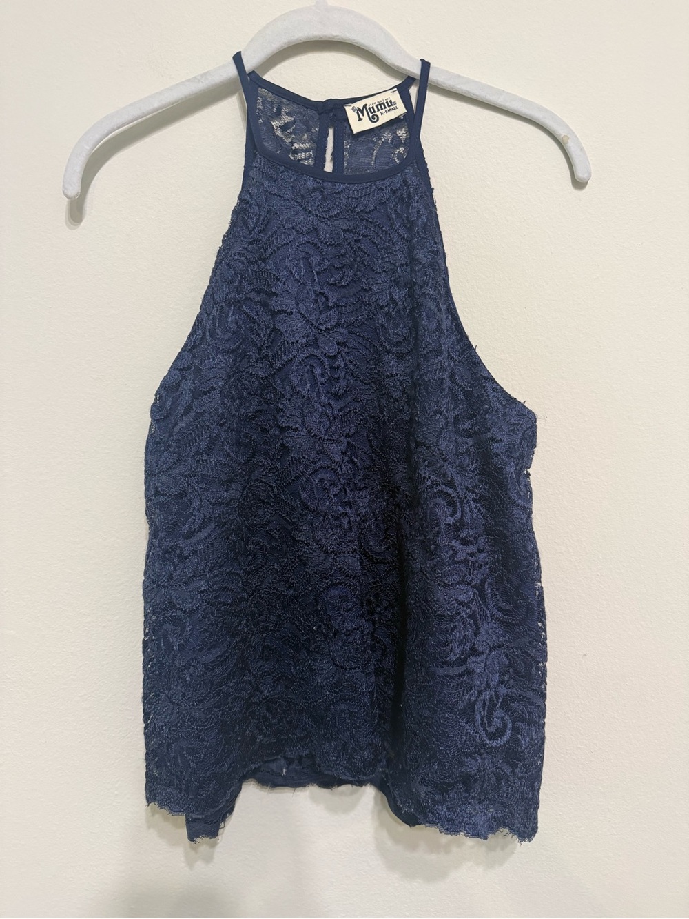 Show Me Your MuMu Navy Crochet Halter Tank